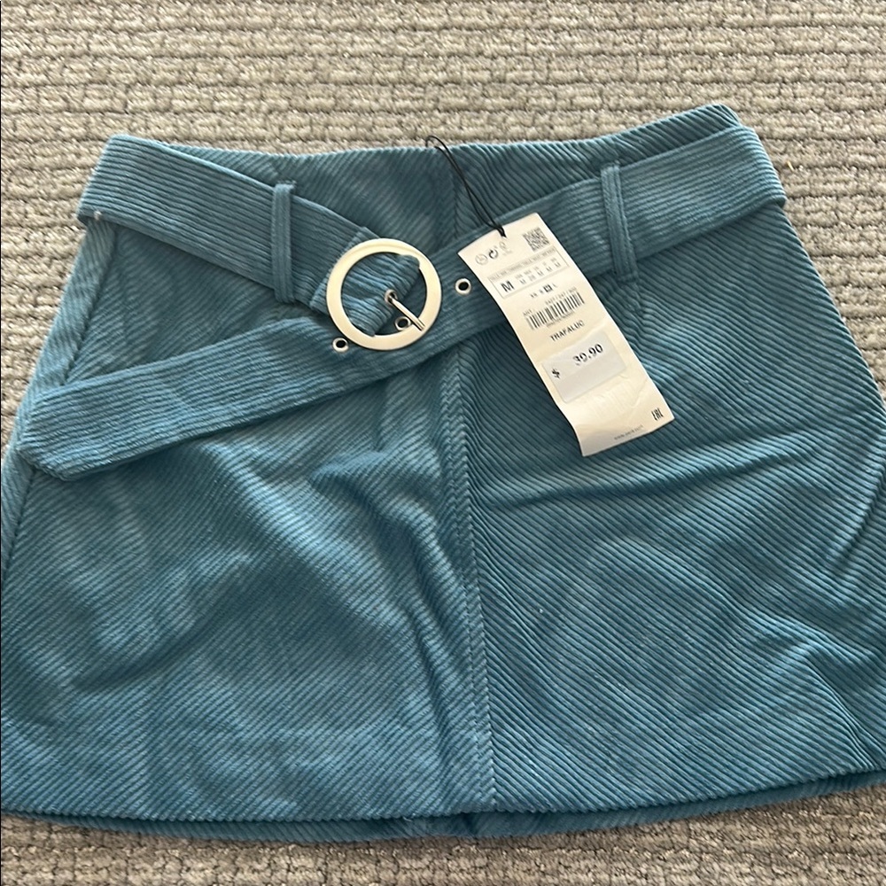 Zara Blue Corduroy Skirt with Belt